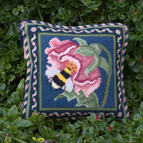 Bee miniature needlepoint kit in blue
