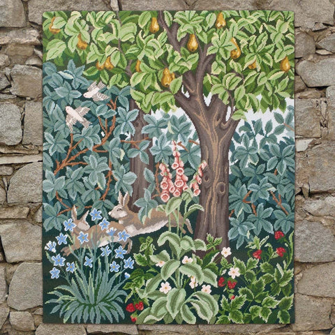 Greenery Hares design for needlepoint