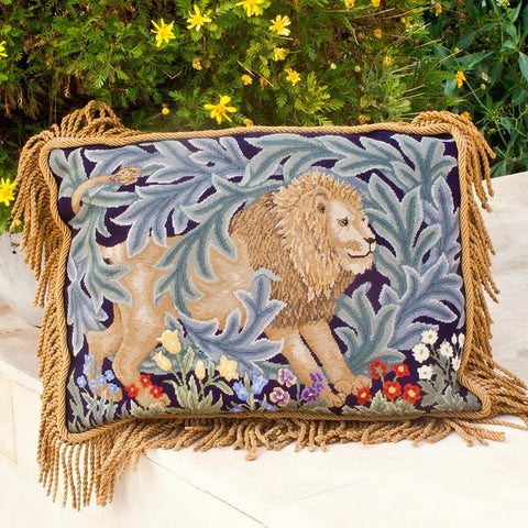 Lion needlepoint kit as a cushion